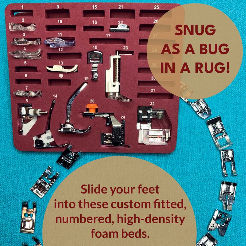 Madam Sew Presser Foot Set 32 PC Set | The ONLY Sewing Machine Presser Foot Kit with Manual & Deluxe Storage Case | Numbered Slots for Organization | Compatible with Most Brother Sewing Machine Feet - Image 5